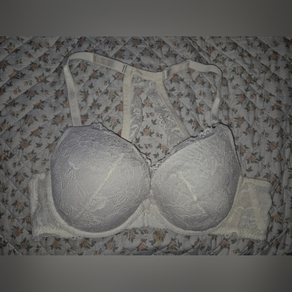 Torrid Lace White Bra  Crisscross bra straps.